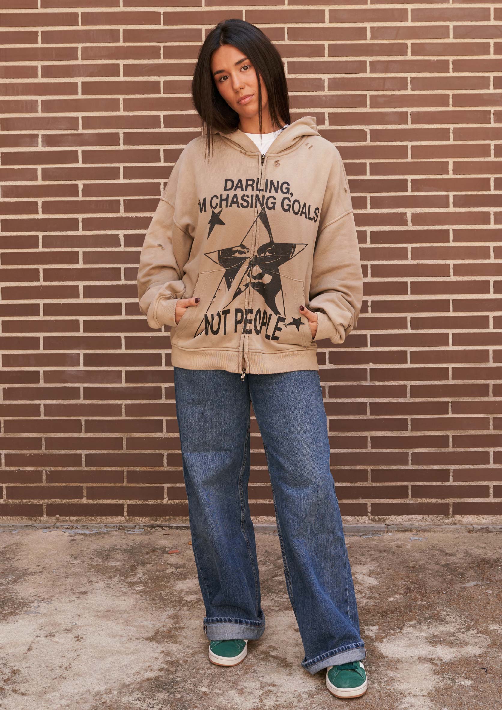 "Goals" Unisex Washed Zip-Up Hoodie