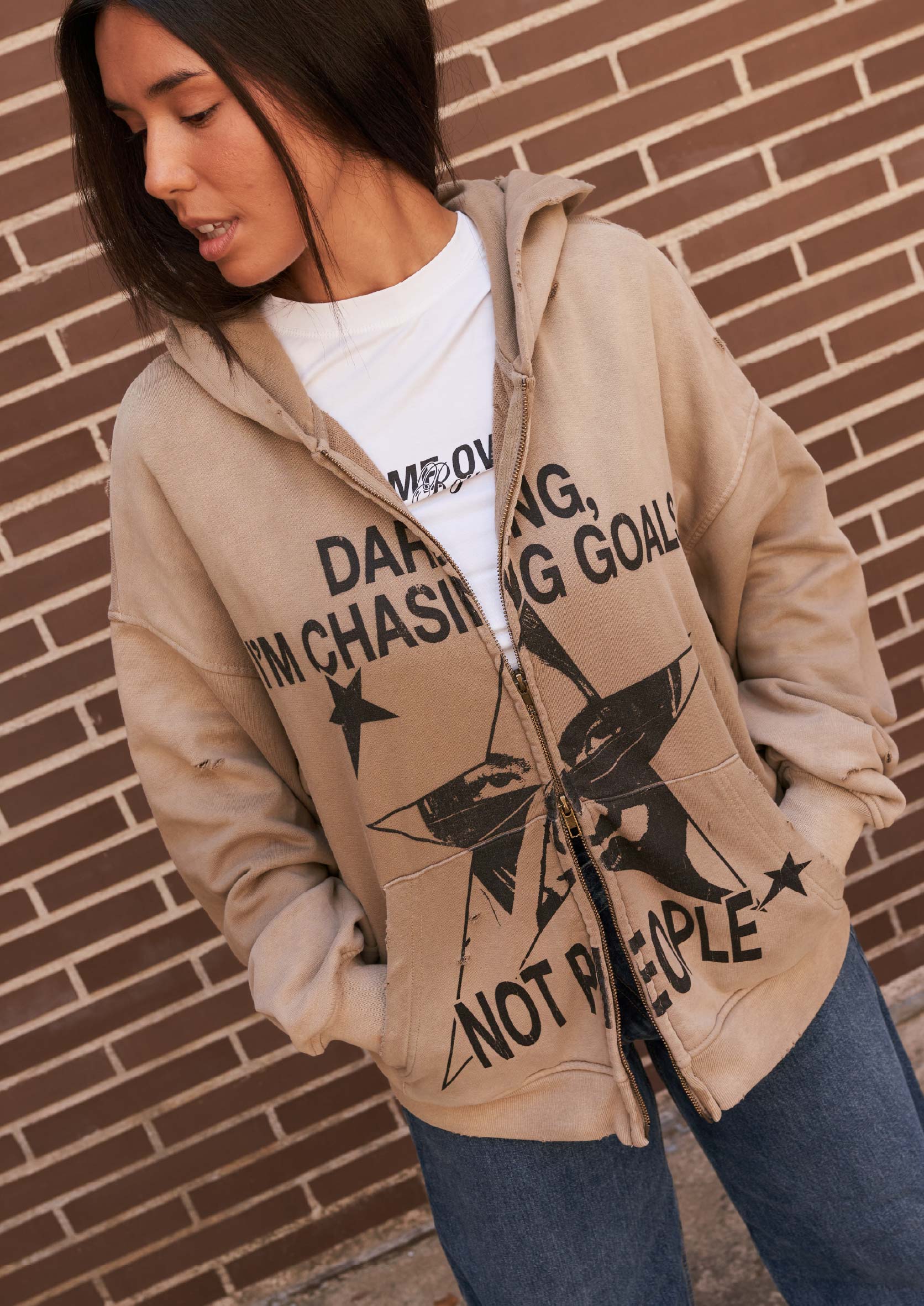 "Goals" Unisex Washed Zip-Up Hoodie