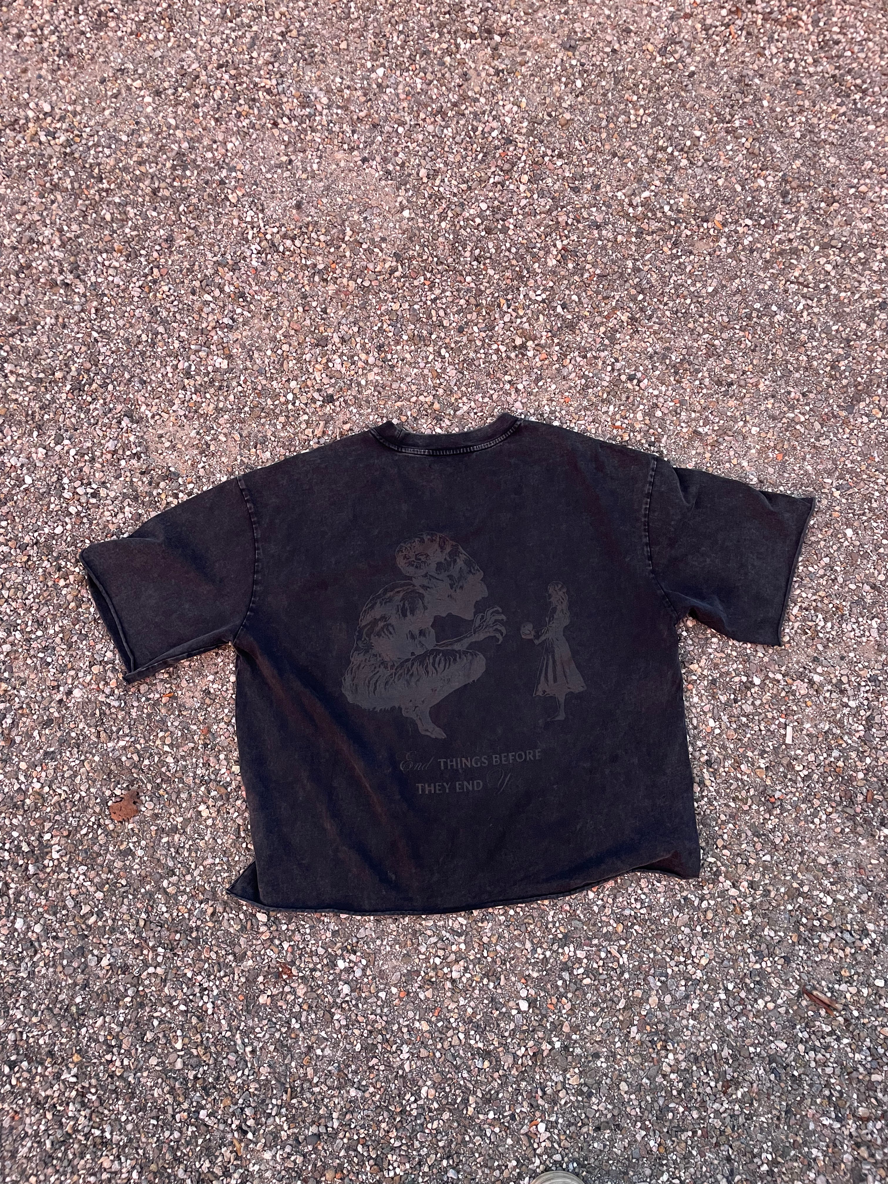 "End" Cropped Snow Washed Tee